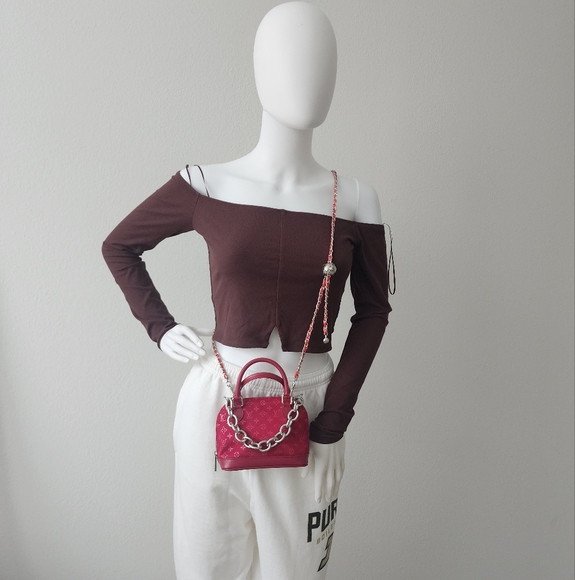 Auth Louis Vuitton Monogram Nano Alma Satin Red Bag - Picture 4 of 10